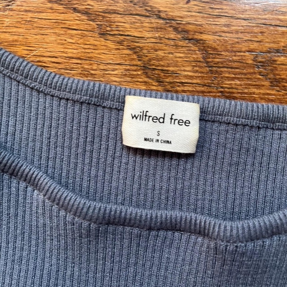 Wilfred Free Aritzia Slate Blue Ribbed Knit Cut Out Dress Small Mini Midi - Picture 5 of 7
